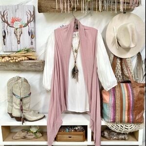 Summer blush duster vest/sleeveless cardigan cover up w beach resort vacay vibe